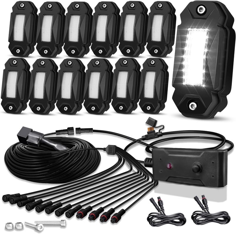 LEDMIRCY Pure White Rock Lights Kit with Switch Wire Harness 12PCS LED Rock Lights White for Off Road Trucks ATV UTV SUV RZR Underglow Trail Rig Light High Power Under Body Waterproof Shockproof - Image 1